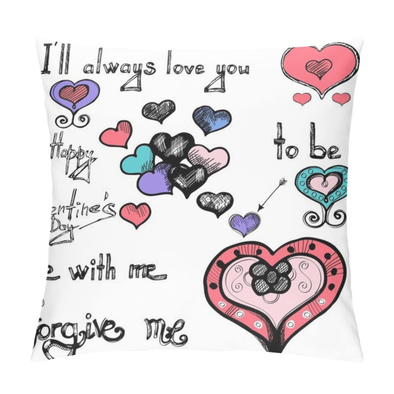 Personality  Love doodle set with words, hearts and lettering pillow covers