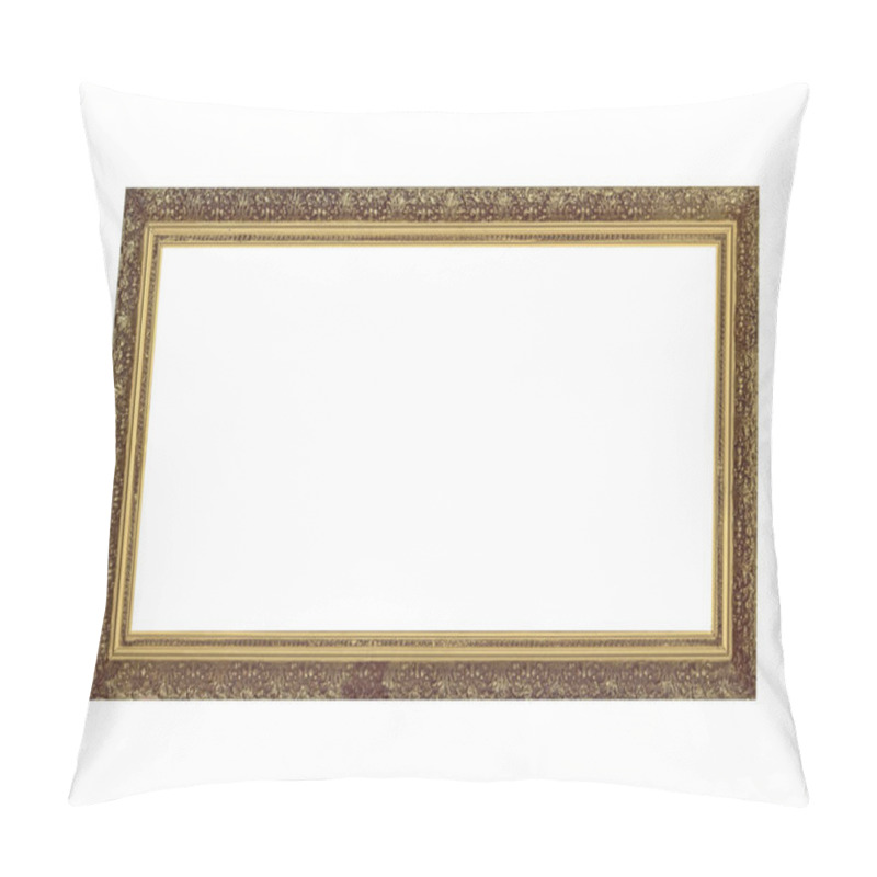 Personality  Old Empty Wooden Frame For Paintings With Gold Patina. Isolated On White Background Pillow Covers