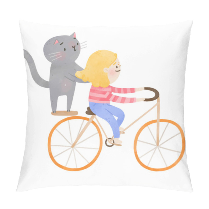 Personality  Cartoon Girl And Grey Cat  Pillow Covers