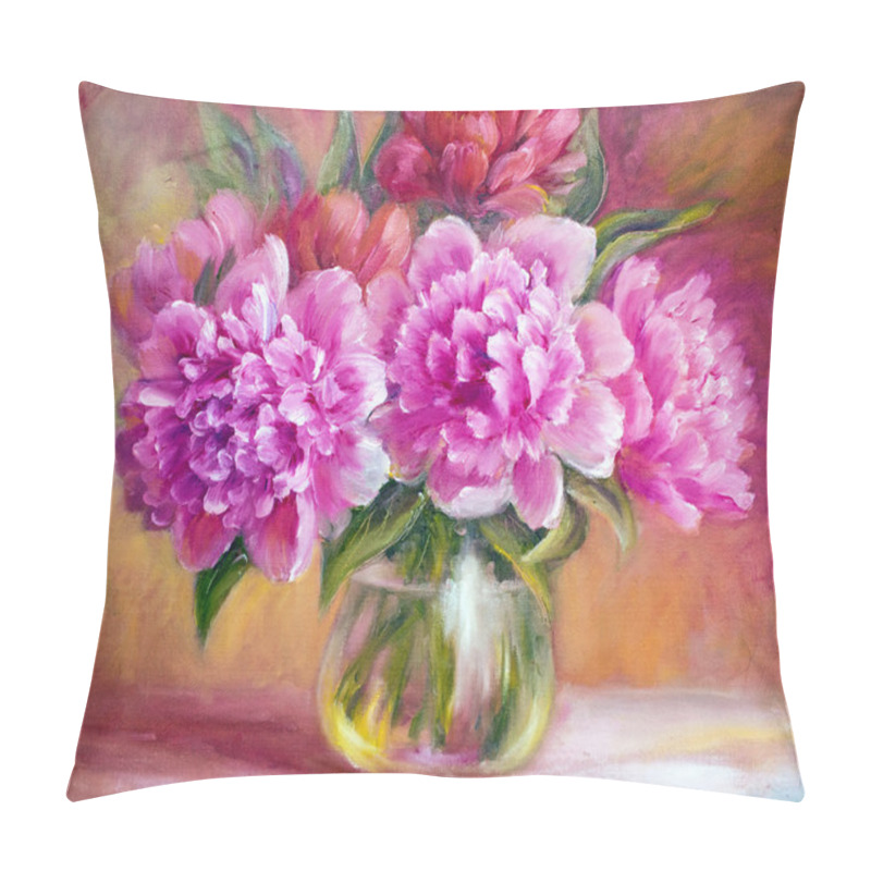 Personality  Peonies In Vase, Oil Painting On Canvas Pillow Covers