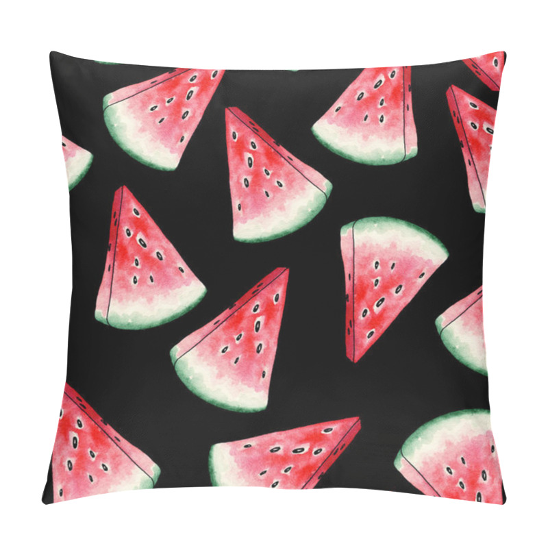 Personality  Red Watermelon Slices Seamless Pattern On Black Background. Cross Section Of Summer Juicy Fruit. Fresh And Ripe Pieces Of Sweet Plant With Seeds. Vitamins Fashion Textile Design For Prints  Pillow Covers