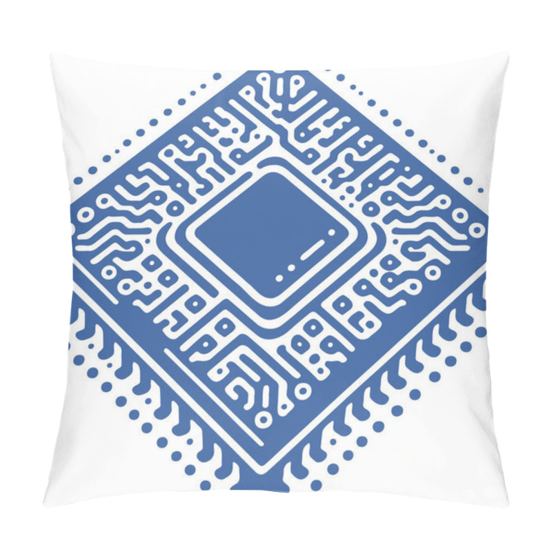 Personality  Detailed Technical Illustration Of A Computer Microchip In Blue Pillow Covers