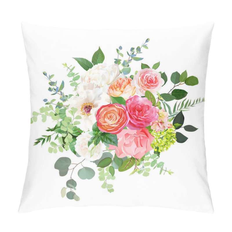 Personality  Orange Ranunculus, Pink Rose, White Peony, Hydrangea, Juliet Rose, Garden Flowers Pillow Covers