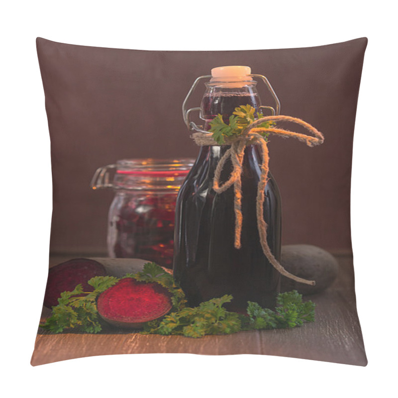 Personality  Beetroot In The Glass And Beetroot Juice In A Bottle Pillow Covers