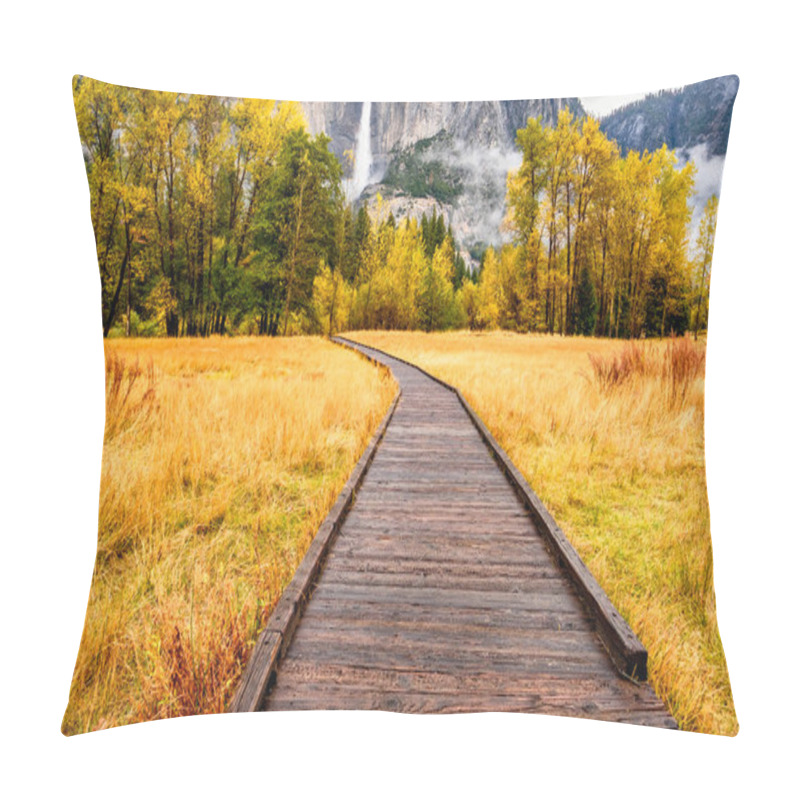 Personality  Meadow With Boardwalk In Autumn Pillow Covers