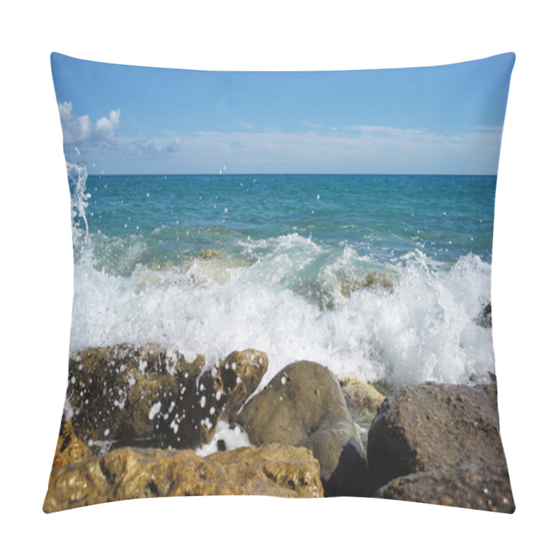 Personality  Sea Waves Hit Stony Seashore Pillow Covers