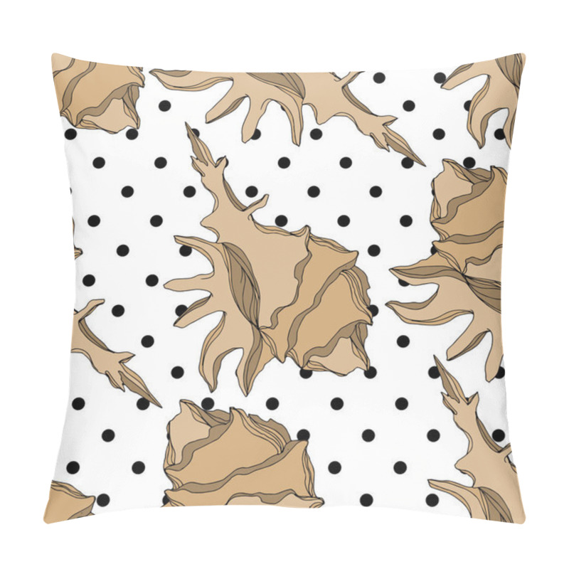 Personality  Vector Summer Beach Seashell Tropical Elements. Brown Beige Engr Pillow Covers