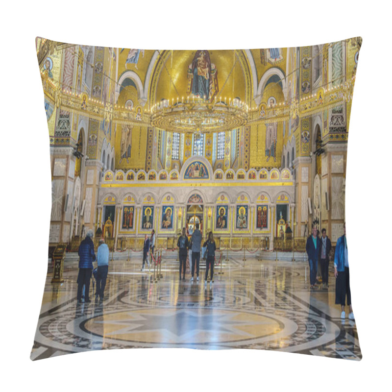 Personality  People Pray In An Orthodox Church, Frescoes On The Ceilings And Walls Of The Church. High Quality Photo Pillow Covers