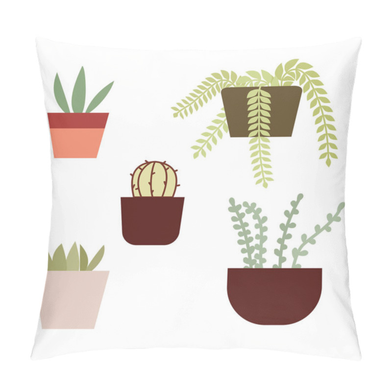 Personality  Vector Illustration Of Cactus And Succulents In Pots. Pillow Covers