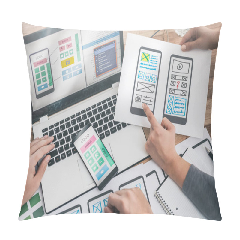 Personality  Designers Drawing Website Ux App Development. User Experience Concept. Pillow Covers