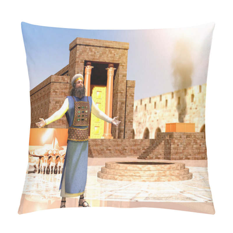 Personality  Biblical Jewish Priest Standing In Front Of King Solomon's Templ Pillow Covers