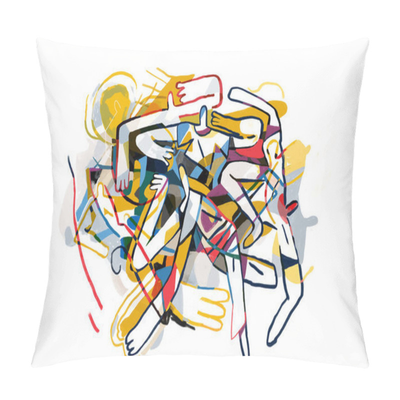 Personality  Abstract People Together. Cubism Art Influence. Painting, Modern Abstract Graffiti Illustration. Paint With Primary Color. Contemporary Art For Print And Poster Pillow Covers