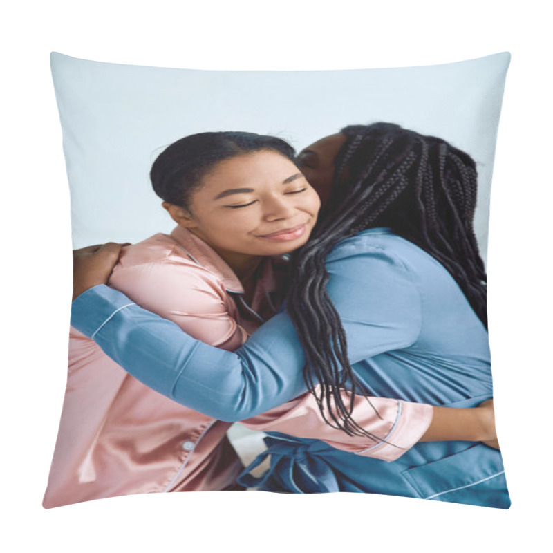 Personality  Two Women Share A Warm Embrace, Expressing Their Love And Happiness In A Serene Space. Pillow Covers