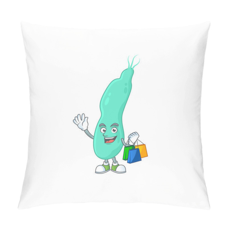 Personality  Cartoon Character Concept Of Rich Helicobacter Pylory With Shopping Bags. Vector Illustration Pillow Covers