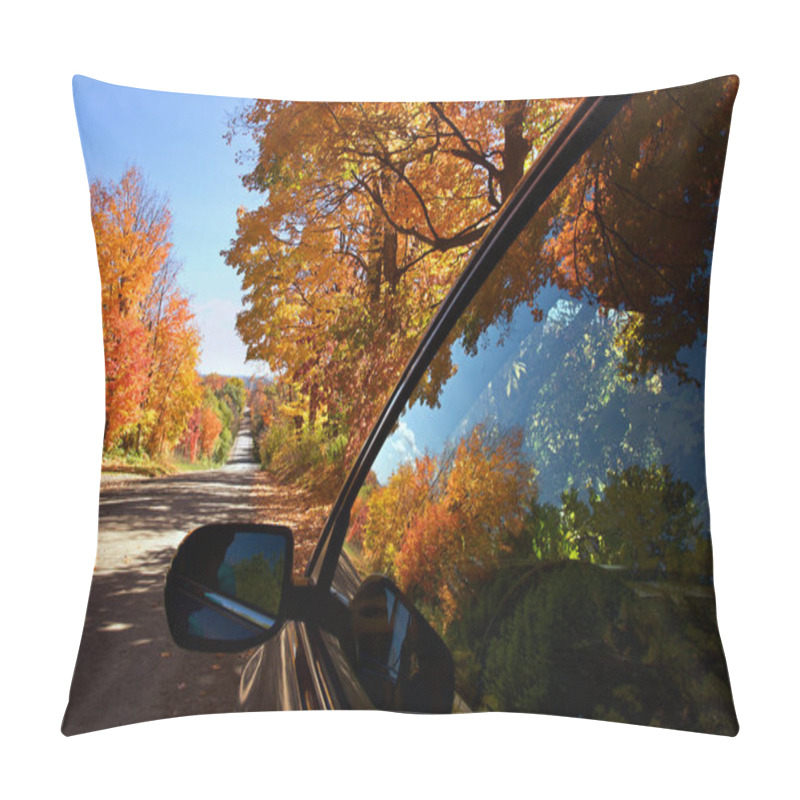 Personality  The Reflection From The Car Window Of The Landscape Of Mountain Road With Autumn Leaf Color Pillow Covers