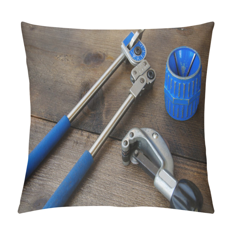 Personality  Tube Bender Or Pipe Bender Tools On Wooden Background. Pillow Covers