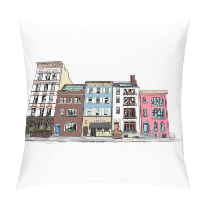 Personality  Hand Drawn Illustration Of A Cityscape. Vector Background. Pillow Covers