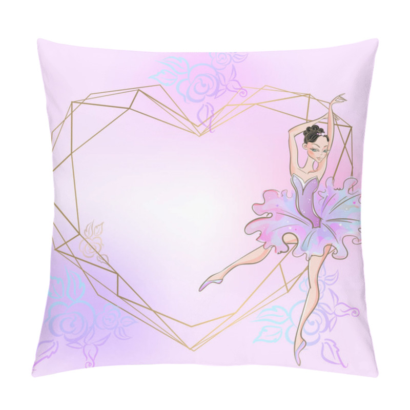 Personality  Frame Heart With Ballerina. Pink Vector Pillow Covers