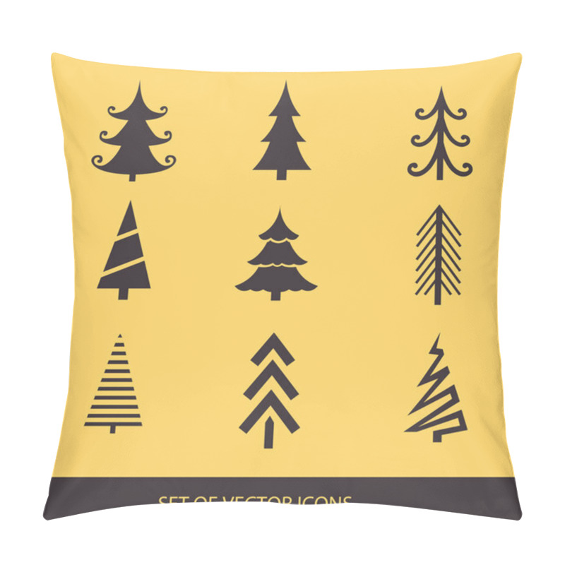 Personality  Merry Christmas And Happy New Year. Set Of Trees. Vector Icons F Pillow Covers