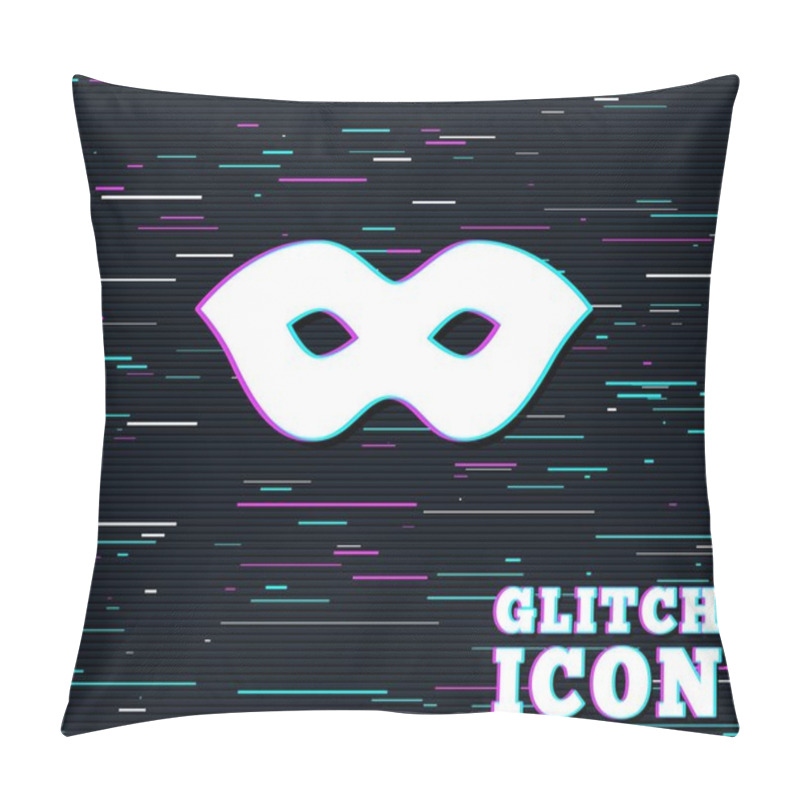 Personality  Glitch Effect. Mask Sign Icon. Anonymous Spy Access Symbol. Background With Colored Lines. Vector Pillow Covers