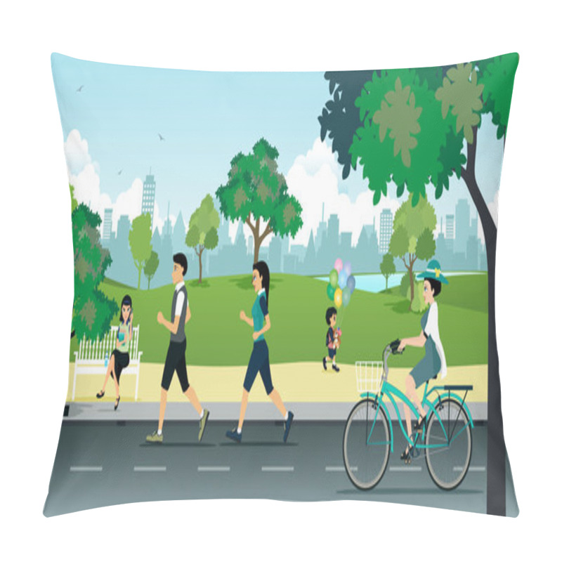 Personality  People Running In Park Pillow Covers