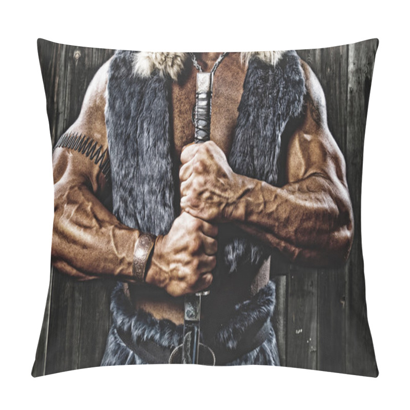 Personality  Strong Muscular Man Defender Warrior With Sword In Hand Pillow Covers