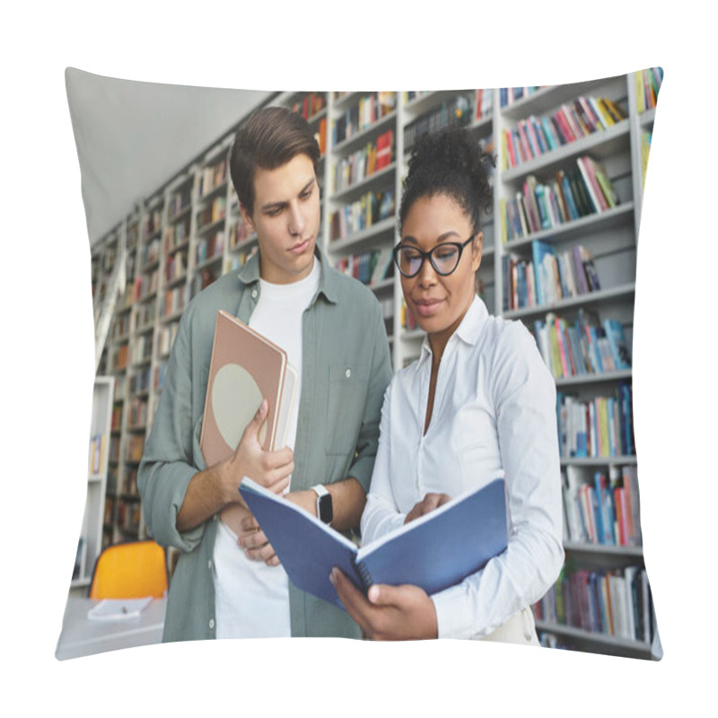 Personality  A Passionate Educator Helps Her Student Explore New Knowledge In A Library Filled With Books. Pillow Covers