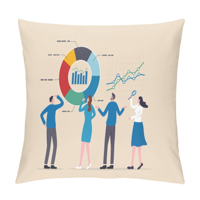 Personality  Data Analytics, Statistic To Analyze, Business Graph Dashboard, Marketing Research, Diagram For Optimization, Big Data And Information Concept, Business People Marketing Team Analyze Graph And Chart. Pillow Covers