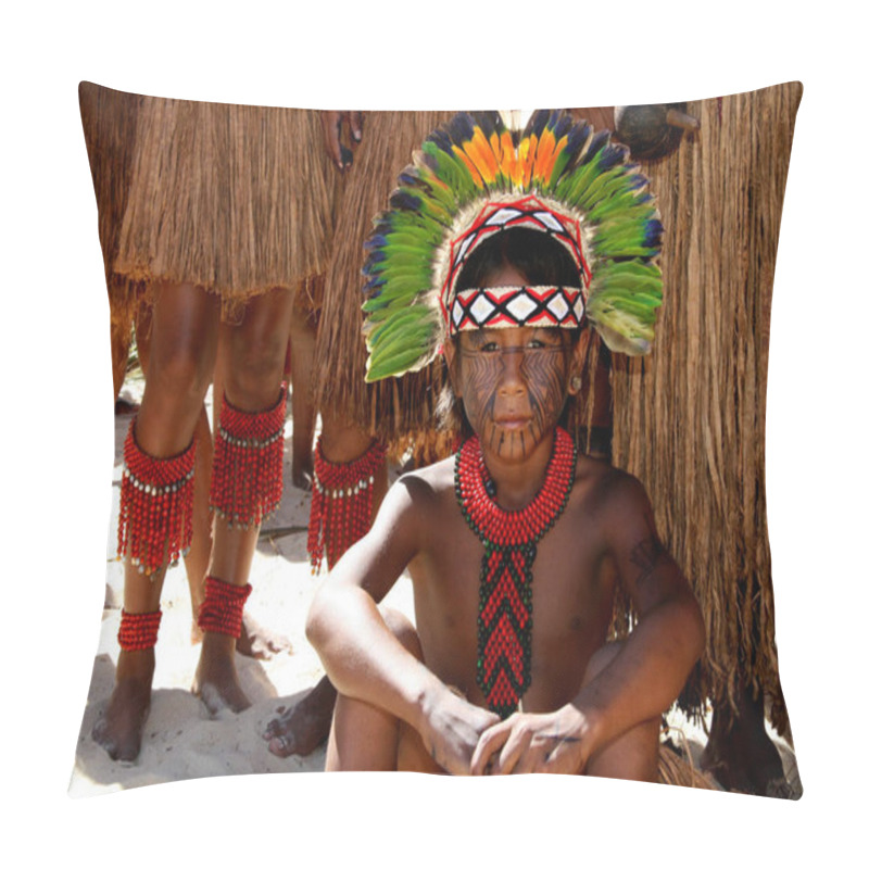 Personality  Santa Cruz Cabralia, Bahia / Brazil - April 19, 2009: Pataxo Indians Are Seen During Disputes At Indigenous Games In The Coroa Vermelha Village In The City Of Santa Cruz Cabralia. Pillow Covers