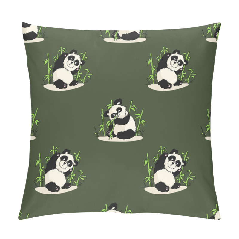 Personality  Seamless Pattern With Playing Pandas And Bamboo. Hand Draw Vector Illustration Pillow Covers