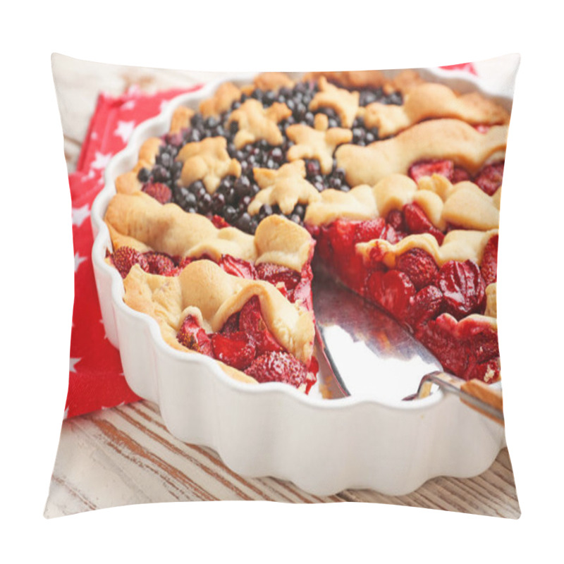 Personality  Tasty American Flag Pie On Wooden Background, Closeup Pillow Covers