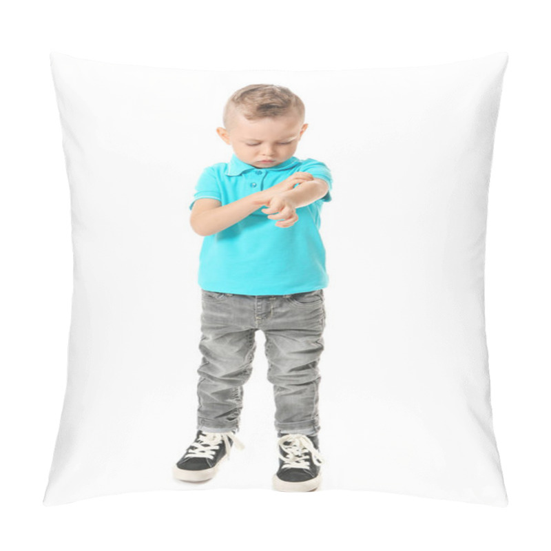 Personality  Scratching Allergic Little Boy On White Background Pillow Covers