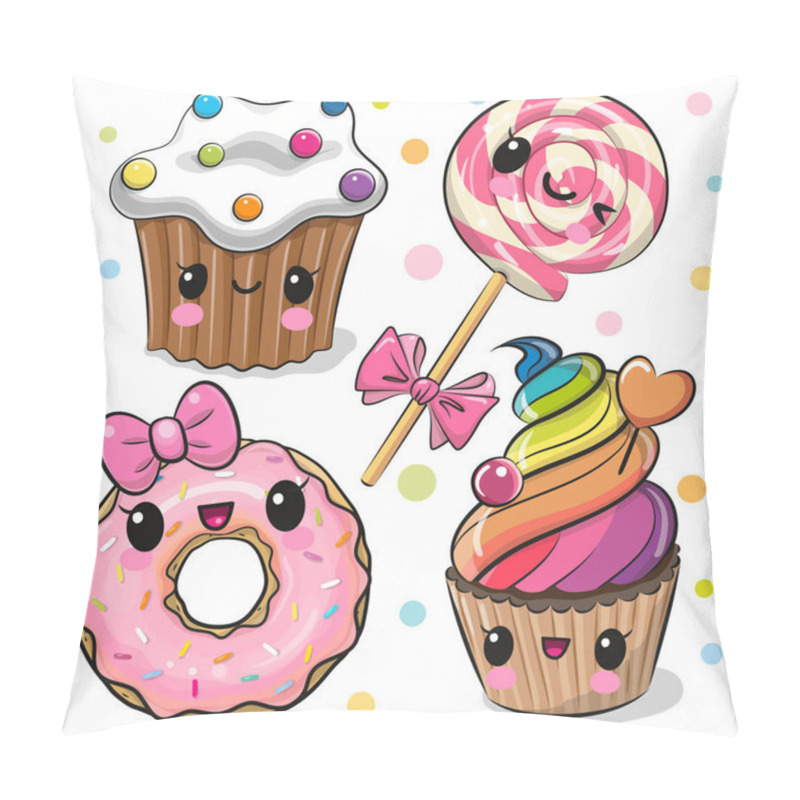 Personality  Set Of Cute Cartoon Sweets With Eyes On The White Background Pillow Covers