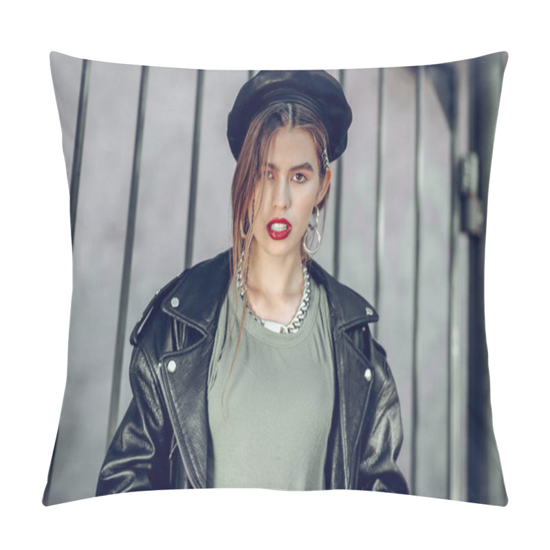 Personality  Serious Long-haired Woman With Silver Thick Chain Pillow Covers