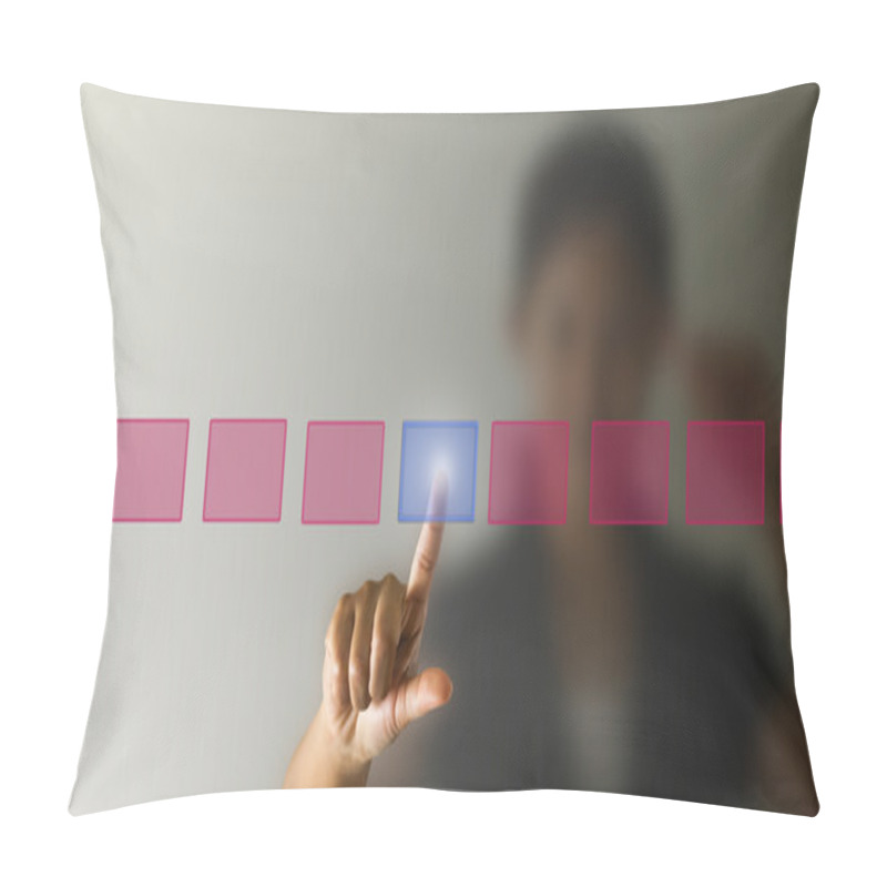 Personality  Business Woman Hand Press The Button, Selection Concept. Pillow Covers