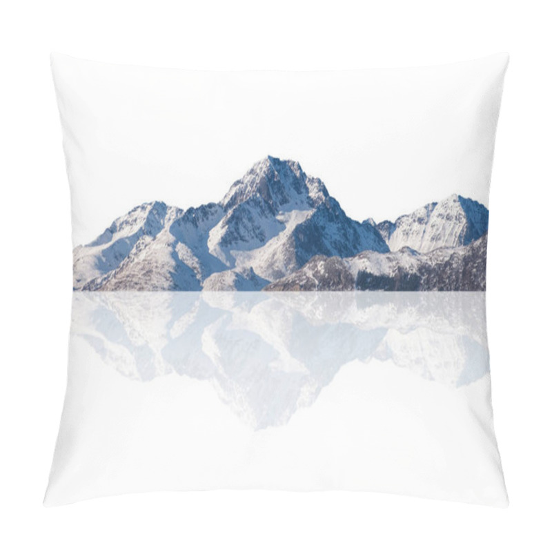 Personality  Snowy Mountain Range On Winter At Lofoten Islands. Isolated On White Background Pillow Covers