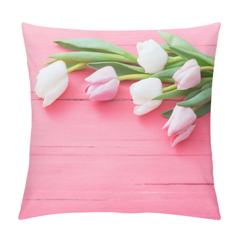 Personality  Tulips Flowers On Pink Wooden Background Pillow Covers