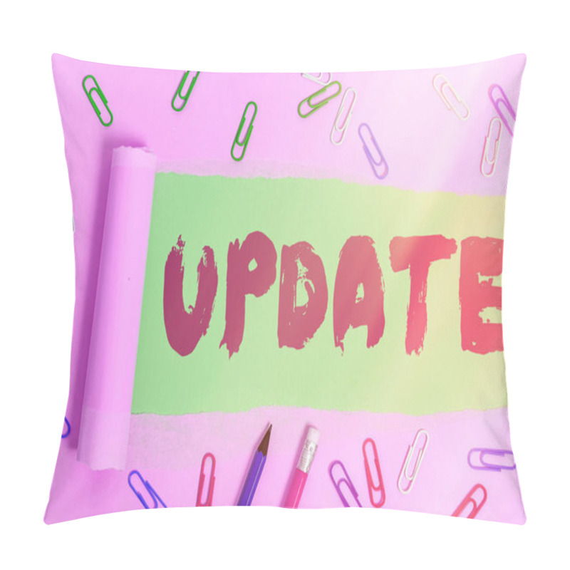 Personality  Writing Note Showing Update. Business Photo Showcasing By Adding New Information Or Making Corrections Up To Date. Pillow Covers