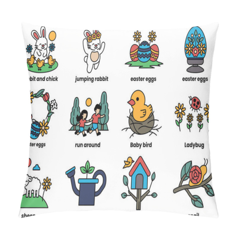 Personality  A Set Of Easter Eggs And Other Easter-themed Images. The Images Include A Rabbit, A Bird, A Ladybug, And A House Pillow Covers