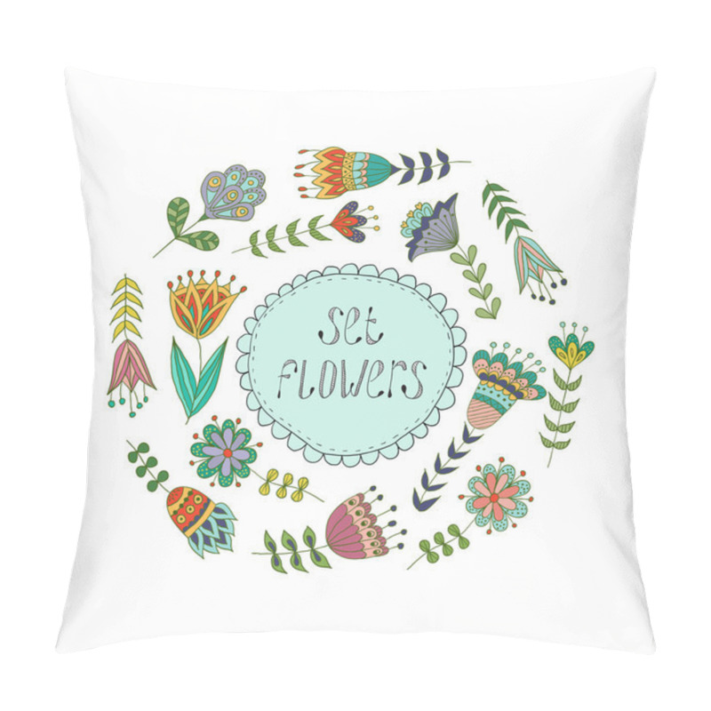 Personality  Vector Circular Floral Wreath With Summer Flowers. Pillow Covers