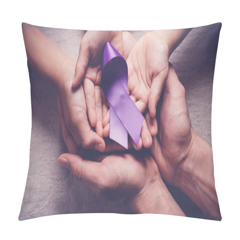 Personality  Adult And Child Hands Holding Purple Ribbons, Alzheimer's Diseas Pillow Covers