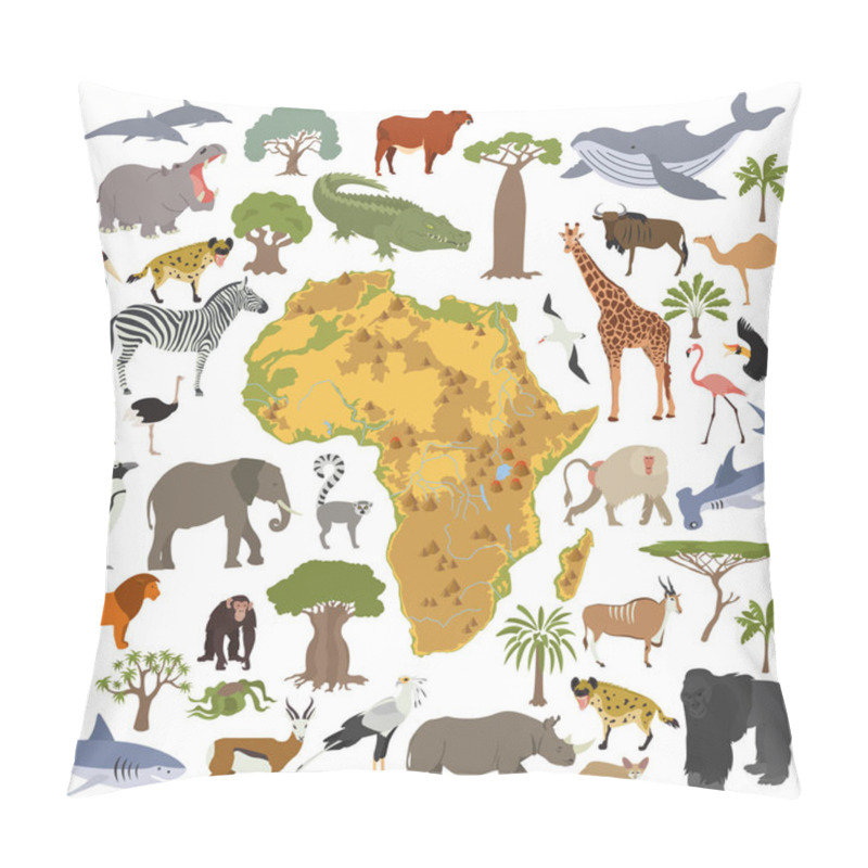 Personality  Flat Africa Flora And Fauna Map Constructor Elements. Animals, B Pillow Covers