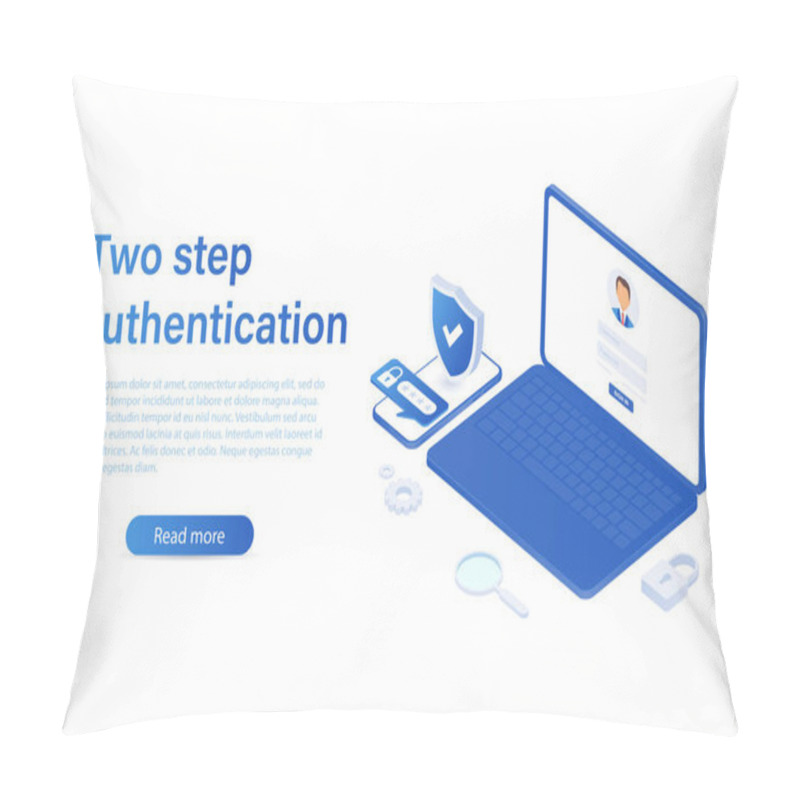 Personality  Landing Page. Two-step Vector Illustration Of Authentication, Smartphone And Computer Login Security, Two-step Verification Via Mobile Phone And Notification. Vector Illustration. Pillow Covers