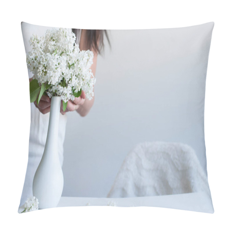 Personality  Young Woman With White Lilac Flowers Pillow Covers