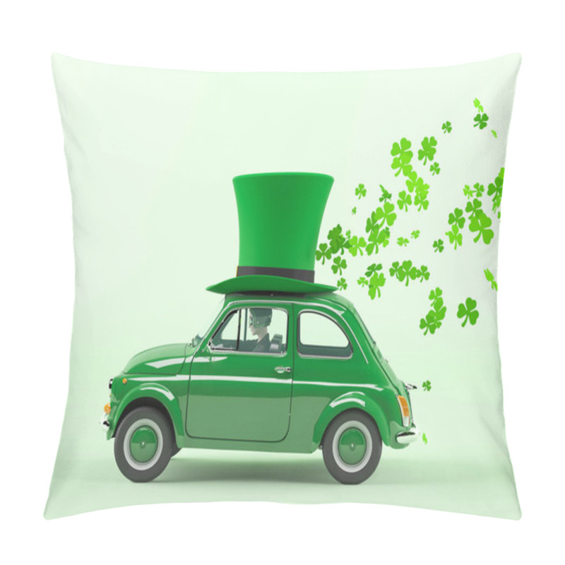 Personality  St. Patricks Day Car Driving With Flying Shamrocks. 3d Rendering Pillow Covers