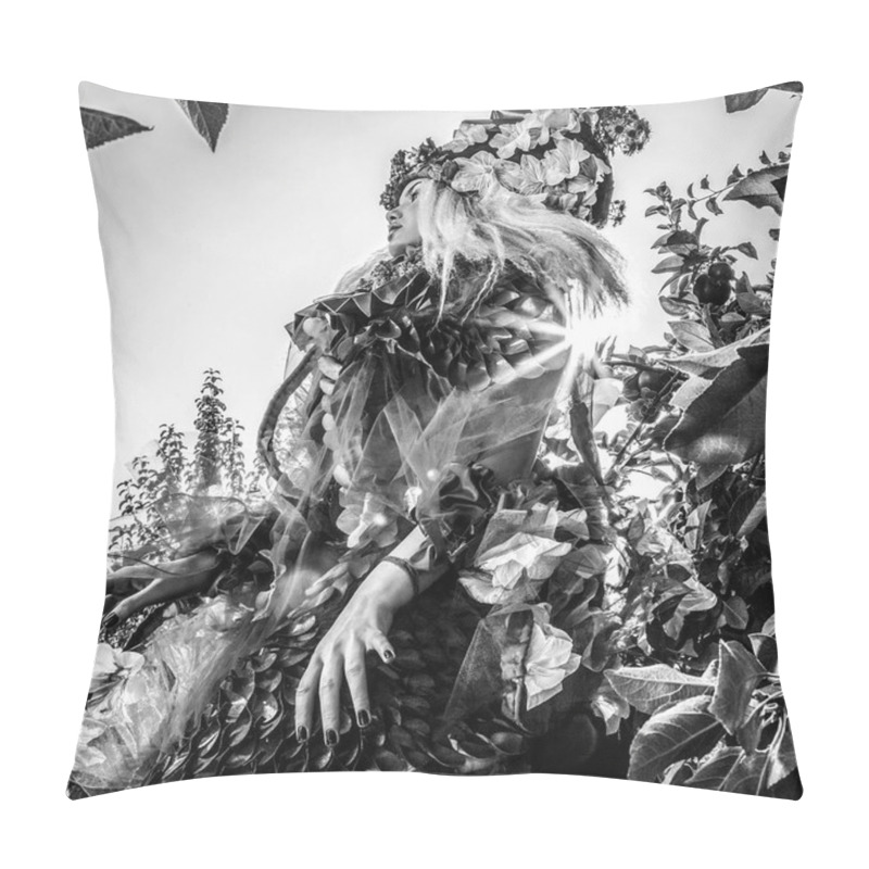 Personality  Fairy Tale Girl In Fantasy Stylization. Black-white Photo.  Pillow Covers