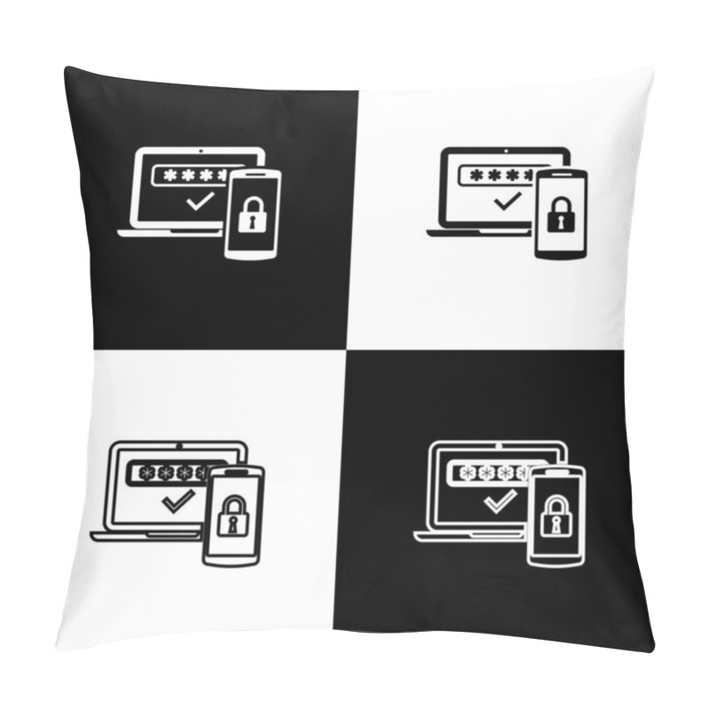 Personality  Set Multi Factor, Two Steps Authentication Icons Isolated On Black And White Background. Vector Illustration Pillow Covers