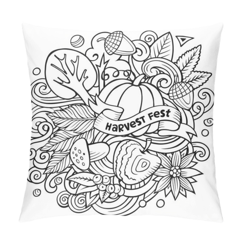 Personality  Cartoon Doodles Autumn Illustration. Line Art Background Pillow Covers