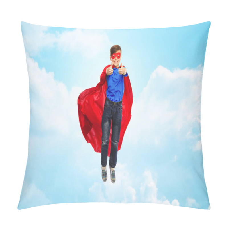 Personality  Boy In Super Hero Cape And Mask Showing Thumbs Up Pillow Covers