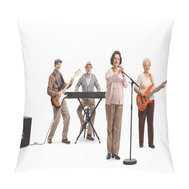 Personality  Elderly Female Singing And An Elderly Men And Woman Playing Guit Pillow Covers